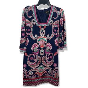 Laundry By Shelli Segal Geometric Print Patterned Navy Blue 3/4 Sleeve NWT 4